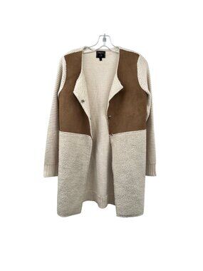 Twelve by Ontwelfth Knit Jacket Faux Suede Fleece Snaps Cream/Brown Size Small